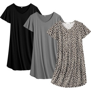 image:imageEkouaer Cotton Nightgowns for Women 3 Pack Short Sleeve Sleepshirts TshirtBlackGreyLeopard