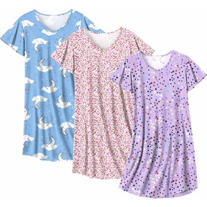 image:imageEkouaer Cotton Nightgowns for Women 3 Pack Short Sleeve Sleepshirts TshirtPink FloralPurple StarBlue Moon
