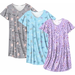 image:imageEkouaer Cotton Nightgowns for Women 3 Pack Short Sleeve Sleepshirts TshirtPurple StarCoffee CupBlue Butterfly