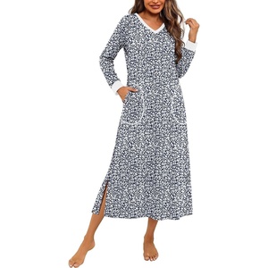 image:imageEkouaer Long Cotton Nightgowns for Women Soft Comfy Sleepshirt with PocketsBlue Floral
