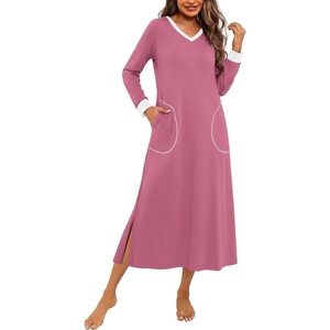 image:imageEkouaer Long Cotton Nightgowns for Women Soft Comfy Sleepshirt with PocketsDark Pink