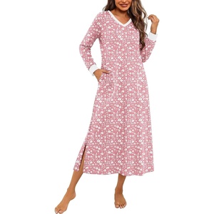 image:imageEkouaer Long Cotton Nightgowns for Women Soft Comfy Sleepshirt with PocketsPink Floral