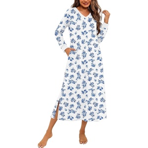 image:imageEkouaer Long Cotton Nightgowns for Women Soft Comfy Sleepshirt with PocketsWhite Floral