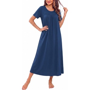 image:imageEkouaer Long Nightgowns for Women Bamboo Viscose Short Sleeve House DressesBlue