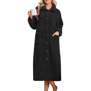 image:imageEkouaer Plush Robes for Women Button Front Long BathrobeBlack