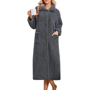 image:imageEkouaer Plush Robes for Women Button Front Long BathrobeGrey