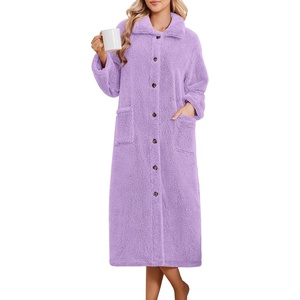 image:imageEkouaer Plush Robes for Women Button Front Long BathrobeLavender