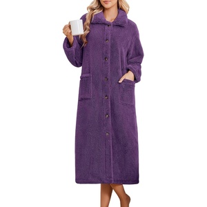 image:imageEkouaer Plush Robes for Women Button Front Long BathrobePurple