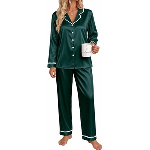 image:imageEkouaer Satin Pajamas for Women Set 2 Piece Silk Pjs Long Sleeve Lounge SetGreen