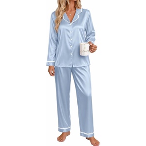 image:imageEkouaer Satin Pajamas for Women Set 2 Piece Silk Pjs Long Sleeve Lounge SetLight Blue