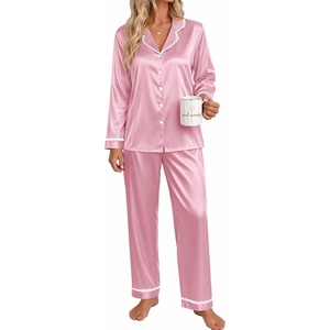 image:imageEkouaer Satin Pajamas for Women Set 2 Piece Silk Pjs Long Sleeve Lounge SetPink