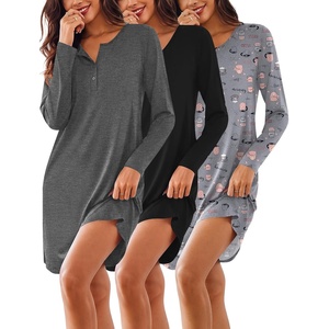 image:imageEkouaer Womens 3 Pack Cotton Nightgowns Long Sleeve Sleep Shirts SleepwearBlack grey cup