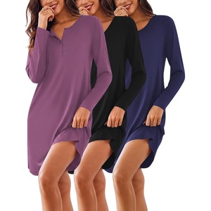 image:imageEkouaer Womens 3 Pack Cotton Nightgowns Long Sleeve Sleep Shirts SleepwearBlack navy Blue purple