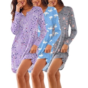 image:imageEkouaer Womens 3 Pack Cotton Nightgowns Long Sleeve Sleep Shirts SleepwearCup moon star