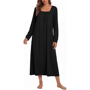 image:imageEkouaer Womens Cotton Nightgown Long Sleeve Sleepshirt Long Sleep DressBlack
