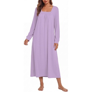 image:imageEkouaer Womens Cotton Nightgown Long Sleeve Sleepshirt Long Sleep DressLight Purple
