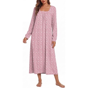 image:imageEkouaer Womens Cotton Nightgown Long Sleeve Sleepshirt Long Sleep DressPink Floral