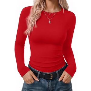 image:imageEkouaer Womens Long Sleeve Color Block Raglan Shirts Fitted Thermal TopsRed