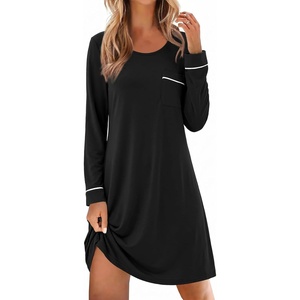 image:imageEkouaer Womens Long Sleeve Nightgown Crewneck Sleepshirt Soft Sleep DressBlack