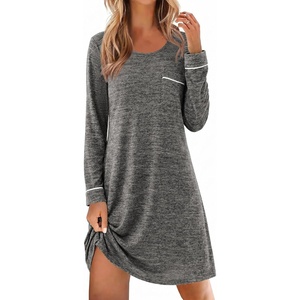 image:imageEkouaer Womens Long Sleeve Nightgown Crewneck Sleepshirt Soft Sleep DressDeep Grey