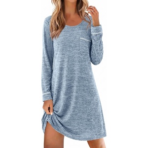 image:imageEkouaer Womens Long Sleeve Nightgown Crewneck Sleepshirt Soft Sleep DressLight Blue