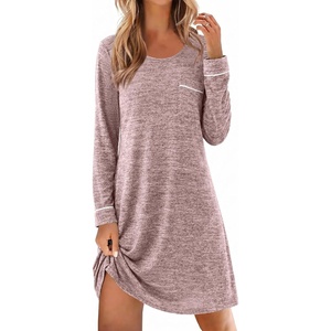 image:imageEkouaer Womens Long Sleeve Nightgown Crewneck Sleepshirt Soft Sleep DressPink