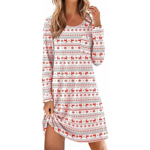 image:imageEkouaer Womens Long Sleeve Nightgown Crewneck Sleepshirt Soft Sleep DressWhite Christmas Reindeer
