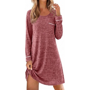 image:imageEkouaer Womens Long Sleeve Nightgown Crewneck Sleepshirt Soft Sleep DressWine Red