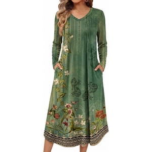 image:imageEkouaer Womens Long Sleeve Nightgown Long Sleepshirt Pleated Sleep DressGreen Floral