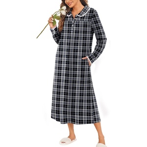 image:imageEkouaer Womens Long Sleeve Nightgowns Christmas Nightgown Henley House CoatBlack and Grey Plaid