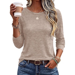 image:imageEkouaer Womens Long Sleeve Shirts Casual Tops Crewneck Thermal TshirtsKhaki