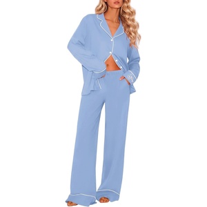 image:imageEkouaer Womens Pajama Sets 2 Piece Lounge Sets Button Down Long Sleeve PjsBlue