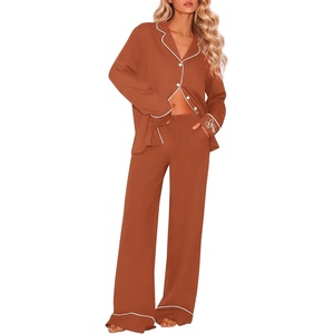 image:imageEkouaer Womens Pajama Sets 2 Piece Lounge Sets Button Down Long Sleeve PjsCaramel
