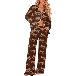 image:imageEkouaer Womens Pajama Sets 2 Piece Lounge Sets Button Down Long Sleeve PjsCheetah