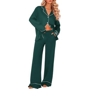 image:imageEkouaer Womens Pajama Sets 2 Piece Lounge Sets Button Down Long Sleeve PjsGreen