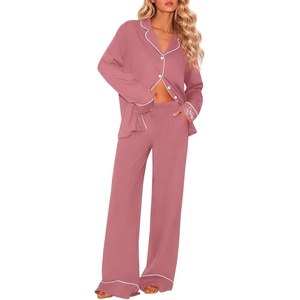 image:imageEkouaer Womens Pajama Sets 2 Piece Lounge Sets Button Down Long Sleeve PjsMauve