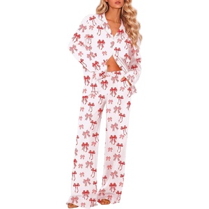image:imageEkouaer Womens Pajama Sets 2 Piece Lounge Sets Button Down Long Sleeve PjsRed Bow