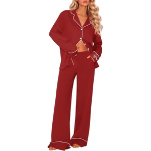 image:imageEkouaer Womens Pajama Sets 2 Piece Lounge Sets Button Down Long Sleeve PjsWine