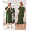 image:imageEkouaer Cotton Nightgowns for Women Long Pleated House Dresses with PocketsArmy Green