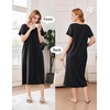 image:imageEkouaer Cotton Nightgowns for Women Long Pleated House Dresses with PocketsBlack