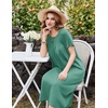 image:imageEkouaer Cotton Nightgowns for Women Long Pleated House Dresses with PocketsLight Green