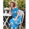 image:imageEkouaer Cotton Nightgowns for Women Long Pleated House Dresses with PocketsLine Drawing Flowers Blue