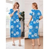 image:imageEkouaer Cotton Nightgowns for Women Long Pleated House Dresses with PocketsLine Drawing Flowers Blue