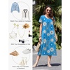 image:imageEkouaer Cotton Nightgowns for Women Long Pleated House Dresses with PocketsLine Drawing Flowers Blue