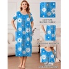 image:imageEkouaer Cotton Nightgowns for Women Long Pleated House Dresses with PocketsLine Drawing Flowers Blue