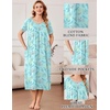 image:imageEkouaer Cotton Nightgowns for Women Long Pleated House Dresses with PocketsLine Drawing Flowers Green