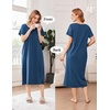 image:imageEkouaer Cotton Nightgowns for Women Long Pleated House Dresses with PocketsNavy Blue