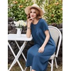 image:imageEkouaer Cotton Nightgowns for Women Long Pleated House Dresses with PocketsNavy Blue