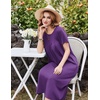 image:imageEkouaer Cotton Nightgowns for Women Long Pleated House Dresses with PocketsPurple