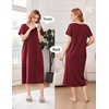 image:imageEkouaer Cotton Nightgowns for Women Long Pleated House Dresses with PocketsWine Red